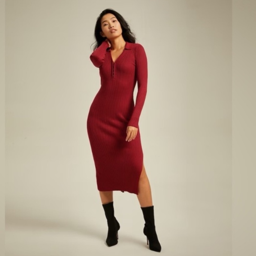 Abercrombie & Fitch Ribbed Polo Midi Sweater Dress